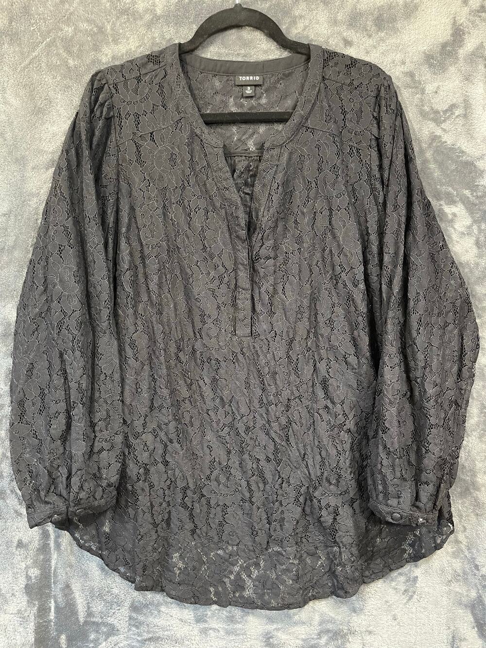 Torrid Womens Size 3 3X Black Lace Sheer Split Neck Tunic Top Whimsigoth